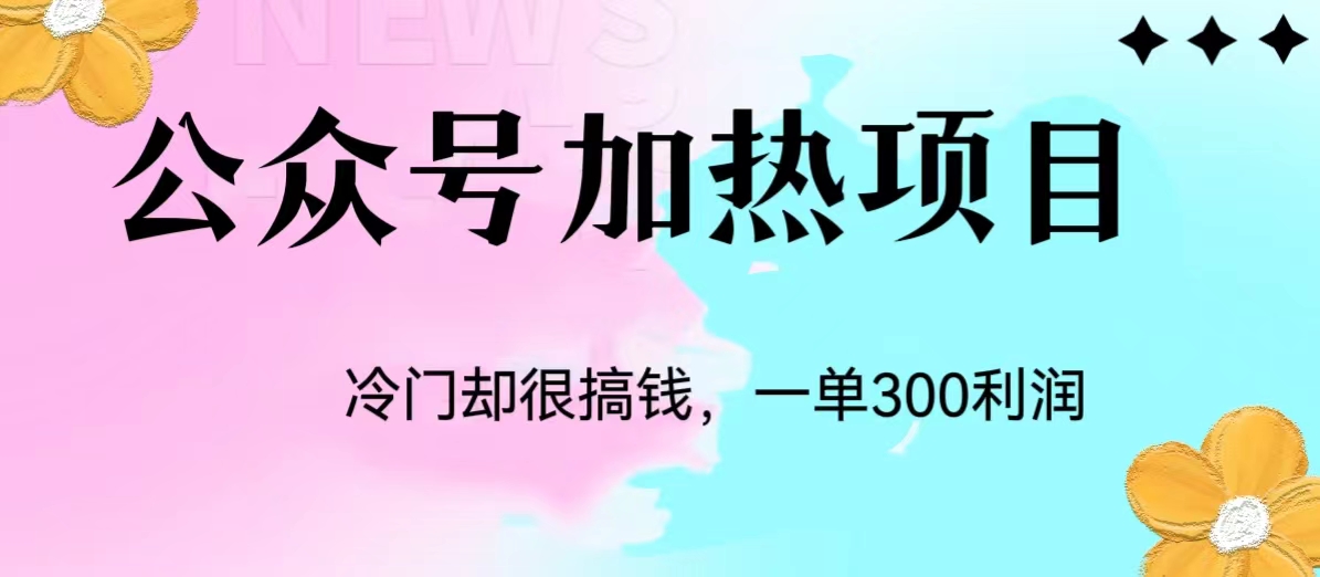 冷门公众号加热项目，每天1-2小时，一单100-300+网赚项目-副业赚钱-互联网创业-资源整合1668网赚